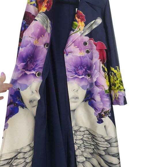 Jason Wu Purple Floral Print Silk Trench Coat Maximalist Art to Wear Eclectic - Picture 14 of 16